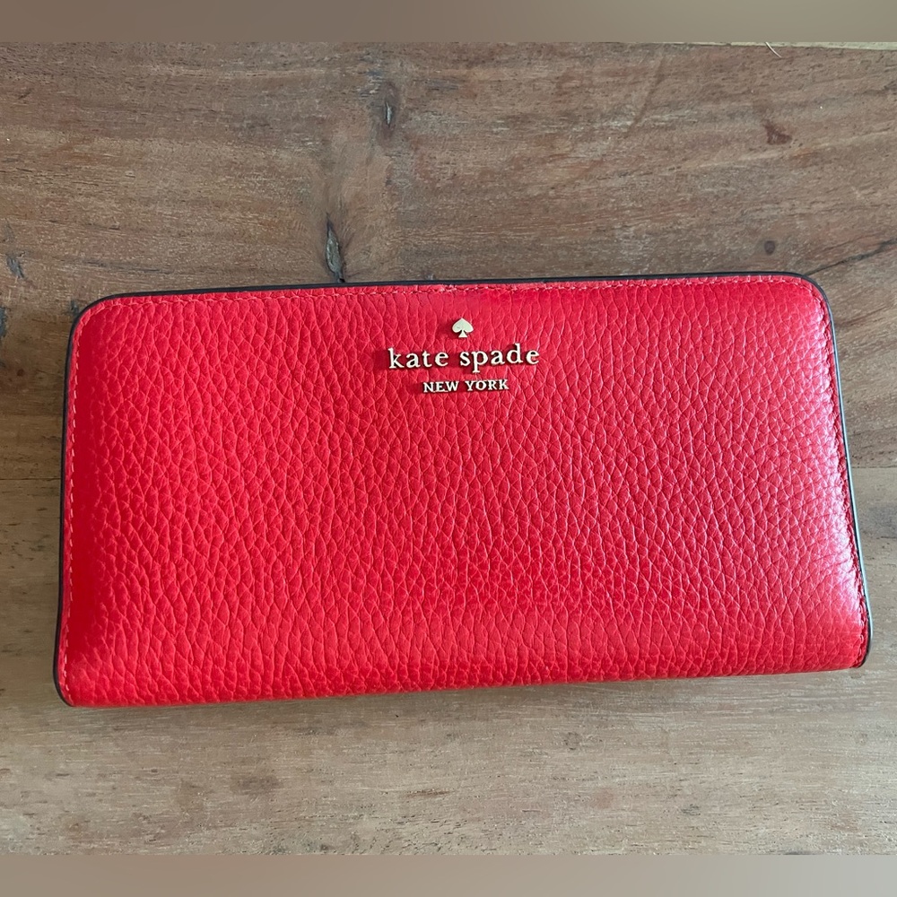 kate spade Red Pebbled Leather Zip Around Wallet